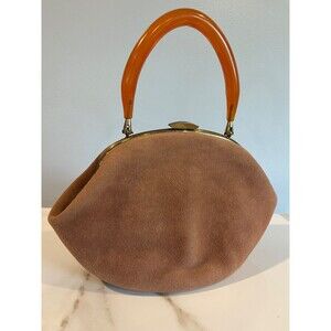 M & M Morris Moskowitz Brown Felt Handbag Lucite Handle 1960s Purse